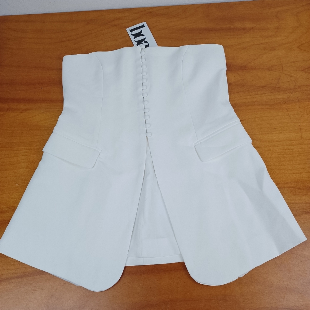 Boa. Strapless Peplum Bodice Top Size S Women Button Front